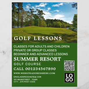 Prospectus 21,6 Cm X 24,94 Cm Parcours de golf, dépliant publicitaire de leçons 