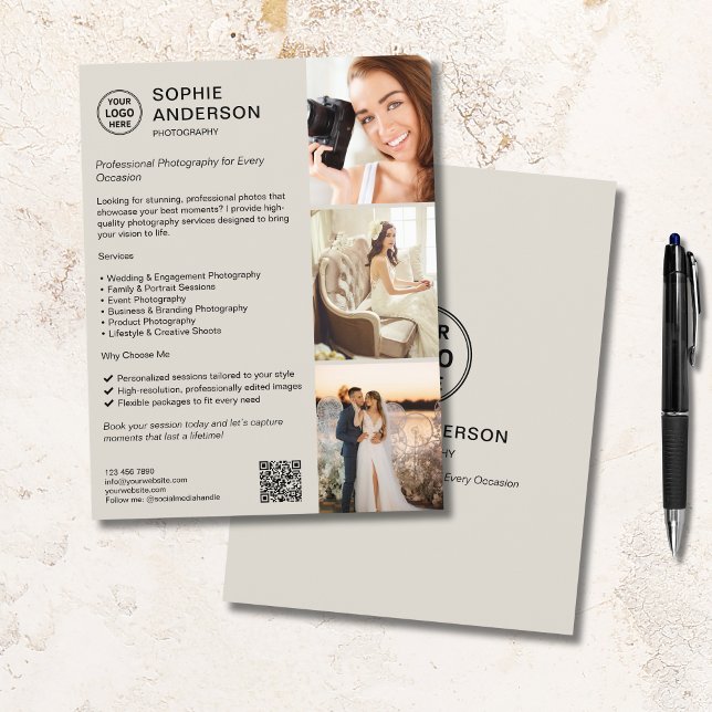 Prospectus 21,6 Cm X 24,94 Cm Photographe Professionnel Photographie Entreprise (Photographer Professional Photography Business Flyer)