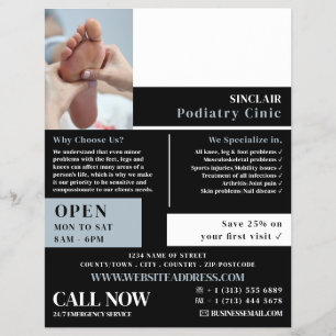 Prospectus 21,6 Cm X 24,94 Cm Portrait de soins du pied, Clinique de podiatrie, 