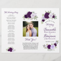 Programme de mariage DIY plié roses boho violettes