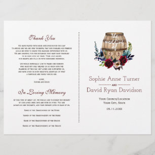 Prospectus 21,6 Cm X 24,94 Cm Programme de mariage en tonneau de vin floral Bour