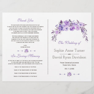 Prospectus 21,6 Cm X 24,94 Cm Programme de mariage floral bleu clair et pourpre