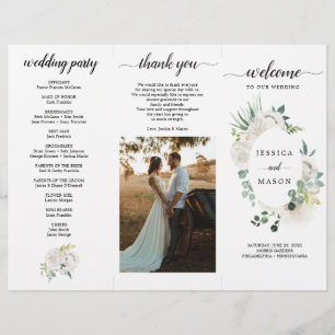 Prospectus 21,6 Cm X 24,94 Cm Programme de mariage pliable en trois Fleur Jolie