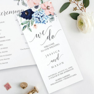 Prospectus 21,6 Cm X 24,94 Cm Programme de mariage triplé en fleurs de la Marine
