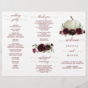 Prospectus 21,6 Cm X 24,94 Cm Programme de mariage triptyque automnal citrouille