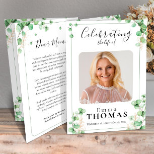 Prospectus 21,6 Cm X 24,94 Cm Programme funéraire vert, Ordre du service, Photo