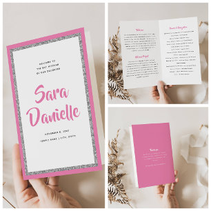 Prospectus 21,6 Cm X 24,94 Cm Programme Pliage Bat mitzvah argent et rose