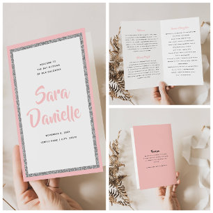 Prospectus 21,6 Cm X 24,94 Cm Programme Pliage Bat mitzvah argent et rose