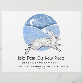 Prospectus 21,6 Cm X 24,94 Cm Rabbit  Lino Style Change of Address Card 