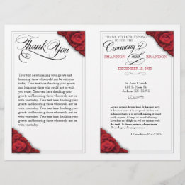 Prospectus 21,6 Cm X 24,94 Cm Red Roses Foldable Mariage Cérémonie Programme
