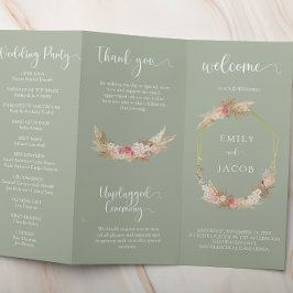 Prospectus 21,6 Cm X 24,94 Cm Sage green Tri-fold floral programme de mariage Ci