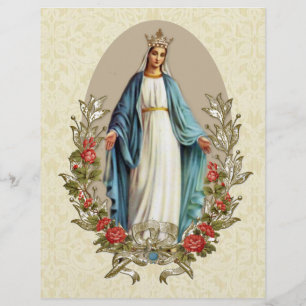 Prospectus 21,6 Cm X 24,94 Cm Sainte Vierge Marie Roses rouges catholiques