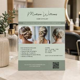 Prospectus 21,6 Cm X 24,94 Cm Salon de coiffure 3 Photos QR Vert sauge