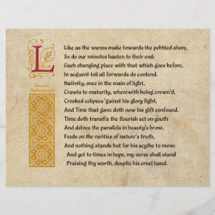 Prospectus 21,6 Cm X 24,94 Cm Shakespeare Sonnet 60 (LX) sur Parchemin