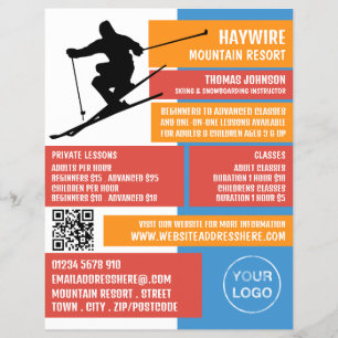 Prospectus 21,6 Cm X 24,94 Cm Silhouette de skieur, leçons de ski/snowboard
