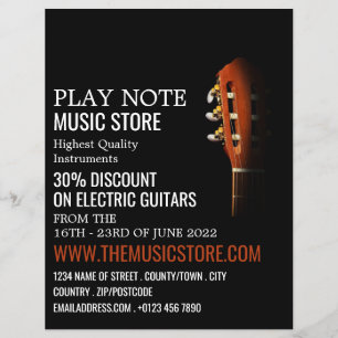 Prospectus 21,6 Cm X 24,94 Cm Tête de guitare, magasin d'instruments de musique