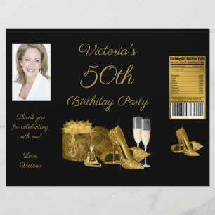 Prospectus 21,6 Cm X 24,94 Cm Womans Black Gold Anniversaire de fête Chip Bag Wr