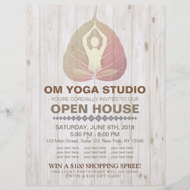 Prospectus 21,6 Cm X 24,94 Cm YOGA Studio Open House Méditation Pose Bodhi Leaf (Devant)