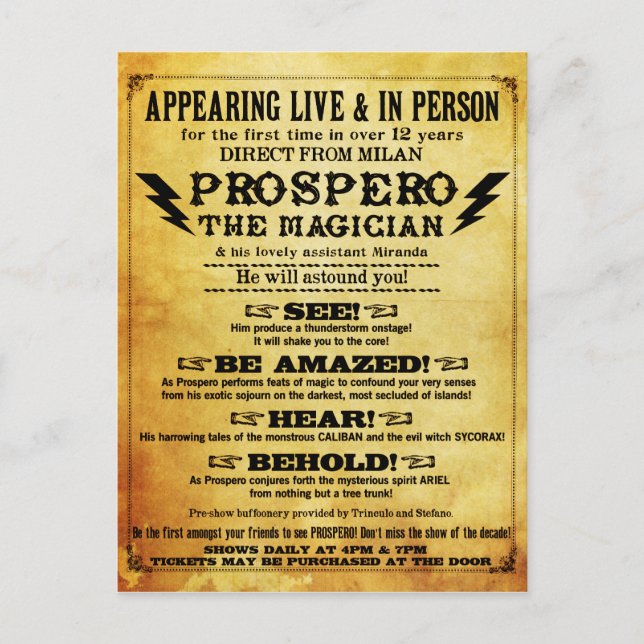 PROSPERO! Shakespearean Magician Postcard Postkarte (Vorderseite)