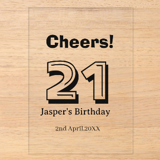 Prost 21 Geburtstag fett gedruckter Name Junge Man Acryleinladungen