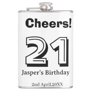 Prost 21 Geburtstag fett gedruckter Name Junge Man Flachmann