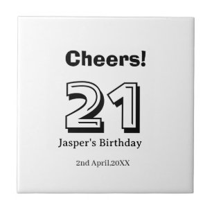 Prost 21 Geburtstag fett gedruckter Name Junge Man Fliese
