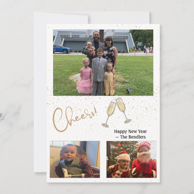 Prost! 3 Foto New Years Card Einladung (Vorderseite)