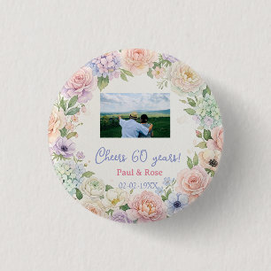 Prost 60 Jahre lila rosa pastell Blumen Foto na Button