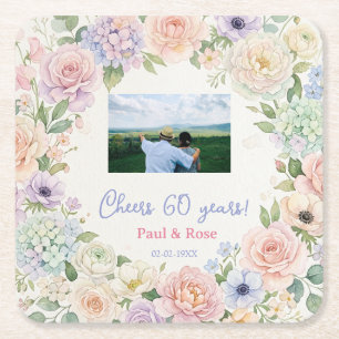 prost 60 Jahre lila rosa pastell Blumenfoto na Rechteckiger Pappuntersetzer