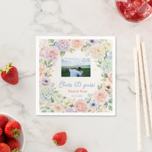 prost 60 Jahre lila rosa pastell Blumenfoto na Serviette
