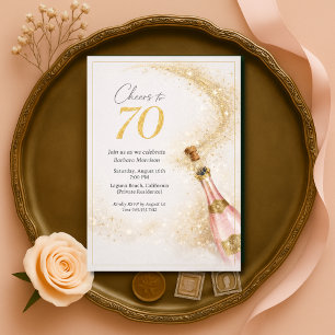 Prost 70. Geburtstag Pink Gold Champagner Einladung