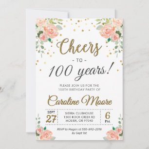 Prost auf 100 Jahre Damen 100. Geburtstagsfeier Einladung