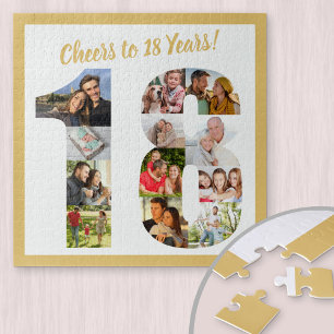 Prost auf 18 Jahre Zahl 18 Foto-Collage Quadrat