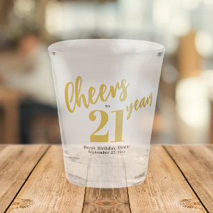Prost auf 21 Jahre chic goldene Schrift 21. Geburt Schnapsglas