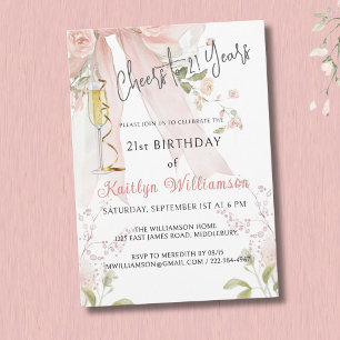 Prost auf 21 Jahre Pink Bow Floral Einladung
