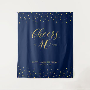 Prost auf 40 Jahre   Gold & Navy Geburtstagsfeier Wandteppich
