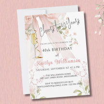 Prost auf 40 Jahre Pink Bow Floral Einladung