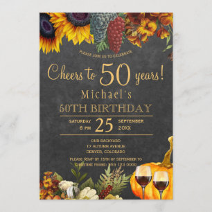 Prost auf 50 Jahre rustikale Herbst-50. Geburtstag Einladung