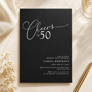 Prost auf 50 Moderne Elegante Schwarze 50. Geburts Einladung