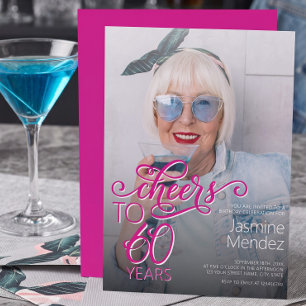 Prost auf 60 Jahre Pink Photo Overlay Geburtstag Einladung