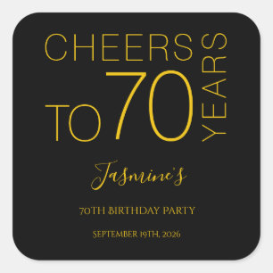 Prost auf 70 Jahre Black Gold Eleganter Geburtstag Quadratischer Aufkleber