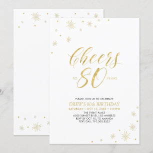 Prost auf 80   Goldene und weiße 80. Geburtstagsfe Einladung