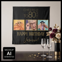 Prost auf 80 Jahre 3 Fotos Schwarz Gold Elegant