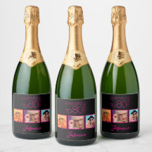 Prost auf 80 Jahre 3 Fotos Schwarz Pink Elegant