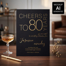 Prost auf 80 Jahre Black Gold Eleganter Geburtstag