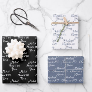 Prost auf 80 Jahre Schwarz-Weiß 80. Geburtstag Geschenkpapier Set