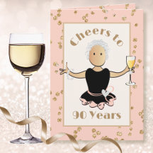 Prost auf 90 weibliche Cartoon Glitter Glam Geburt