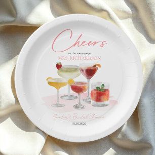 Prost auf    Aquarell-Cocktails Brautdusche Pappteller