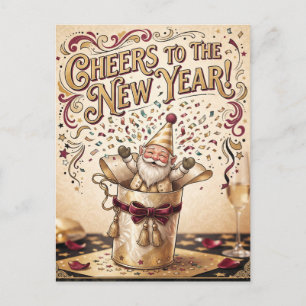 "Prost auf das neue Jahr!" mit Gnom in einer Gesch Postkarte