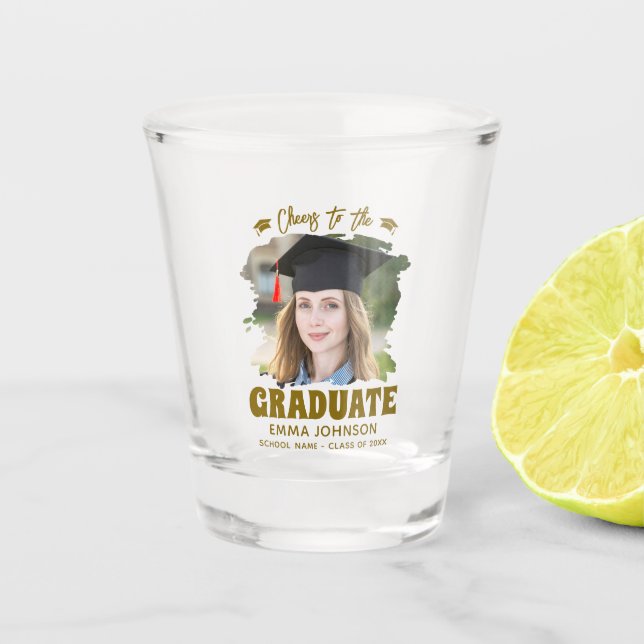 Prost auf den Absolventen - Benutzerdefiniertes Fo Schnapsglas (Vorderseite)